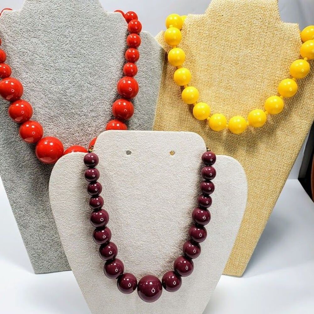 Vintage Single Strand Retro Mod Chunky Bead Necklaces